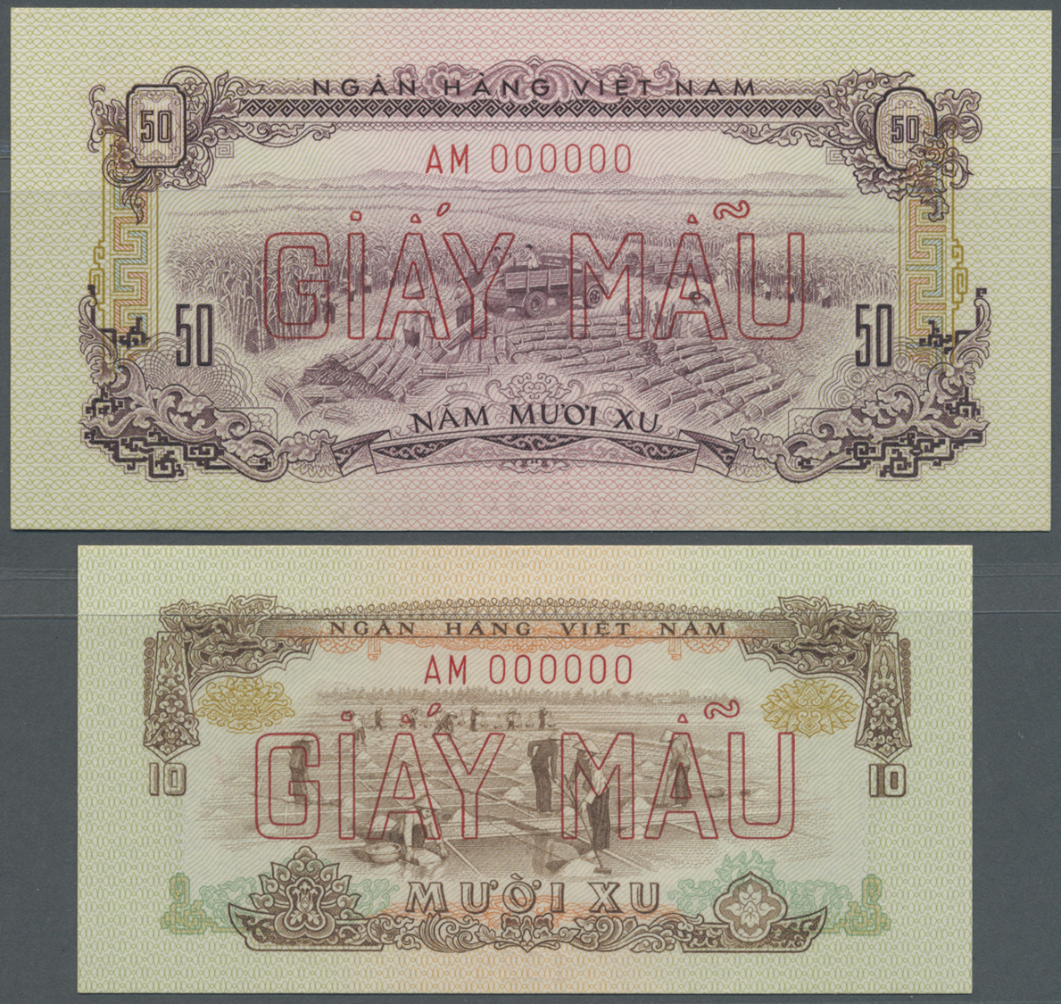 03500 Vietnam: Set Of 2 SPECIMEN Notes Containing 10 And 50 Xu 1975 P. 37s And 39s, Both In Condition: UNC. (2 Pcs) - Viêt-Nam