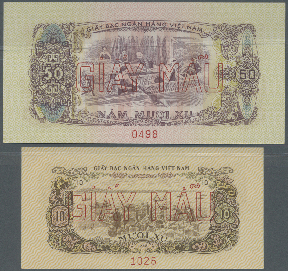 03500 Vietnam: Set Of 2 SPECIMEN Notes Containing 10 And 50 Xu 1975 P. 37s And 39s, Both In Condition: UNC. (2 Pcs) - Viêt-Nam