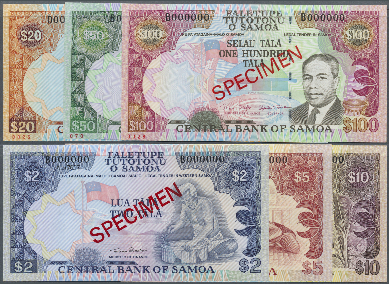 03505 Western Samoa / West-Samoa: Set With 6 Banknotes Comprising 2 Tala SPECIMEN Series ND(1985) With Title "legal Tend - Samoa