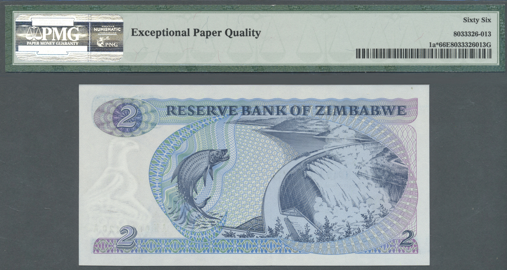 03528 Zimbabwe: 2 Dollar 1980 P. 1a With Replacement Prefix "AW", PMG Graded 66 Gem UNC EPQ. - Zimbabwe