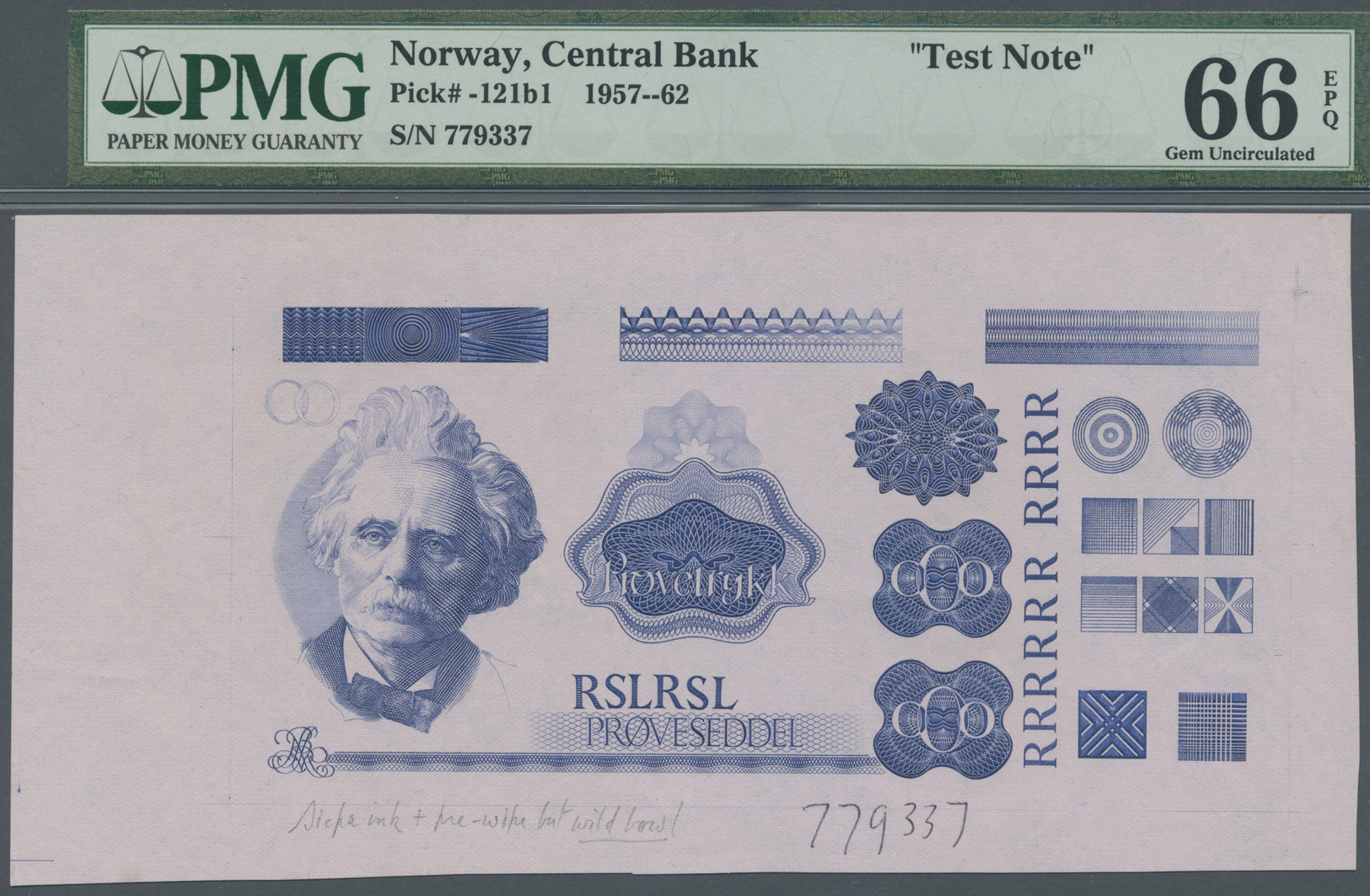 03530 Testbanknoten: Norway: Test Note Of The NORWAY National Bank Intaglio Blue SICPA Ink On A Banknote Printing Machin - Fictifs & Spécimens