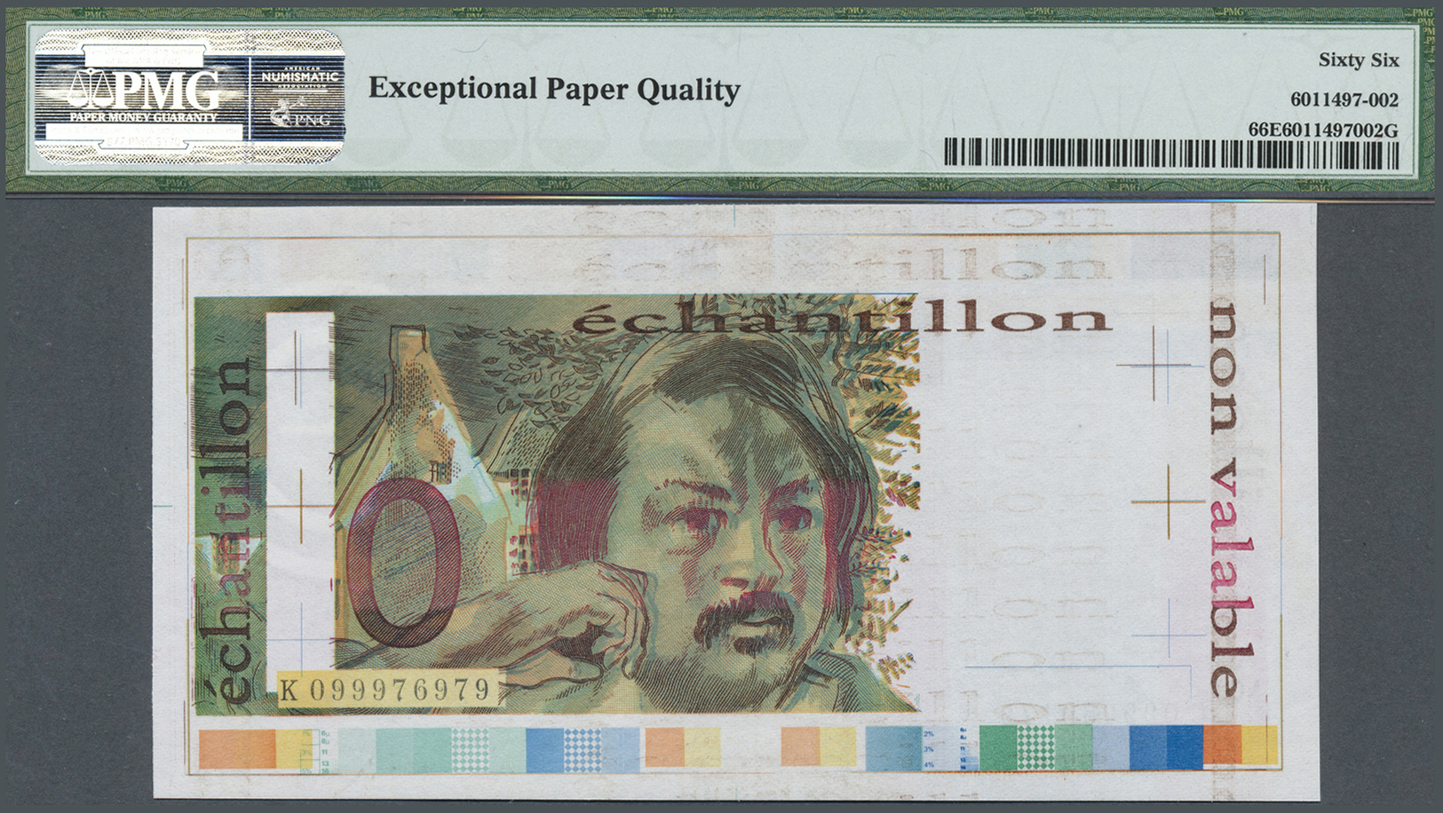 03533 Testbanknoten: France: OBERTHUR FIDUCIAIRE France - "Balzac" Color Specimen With Watermark - PMG 66 EPQ, Rare Colo - Fictifs & Spécimens