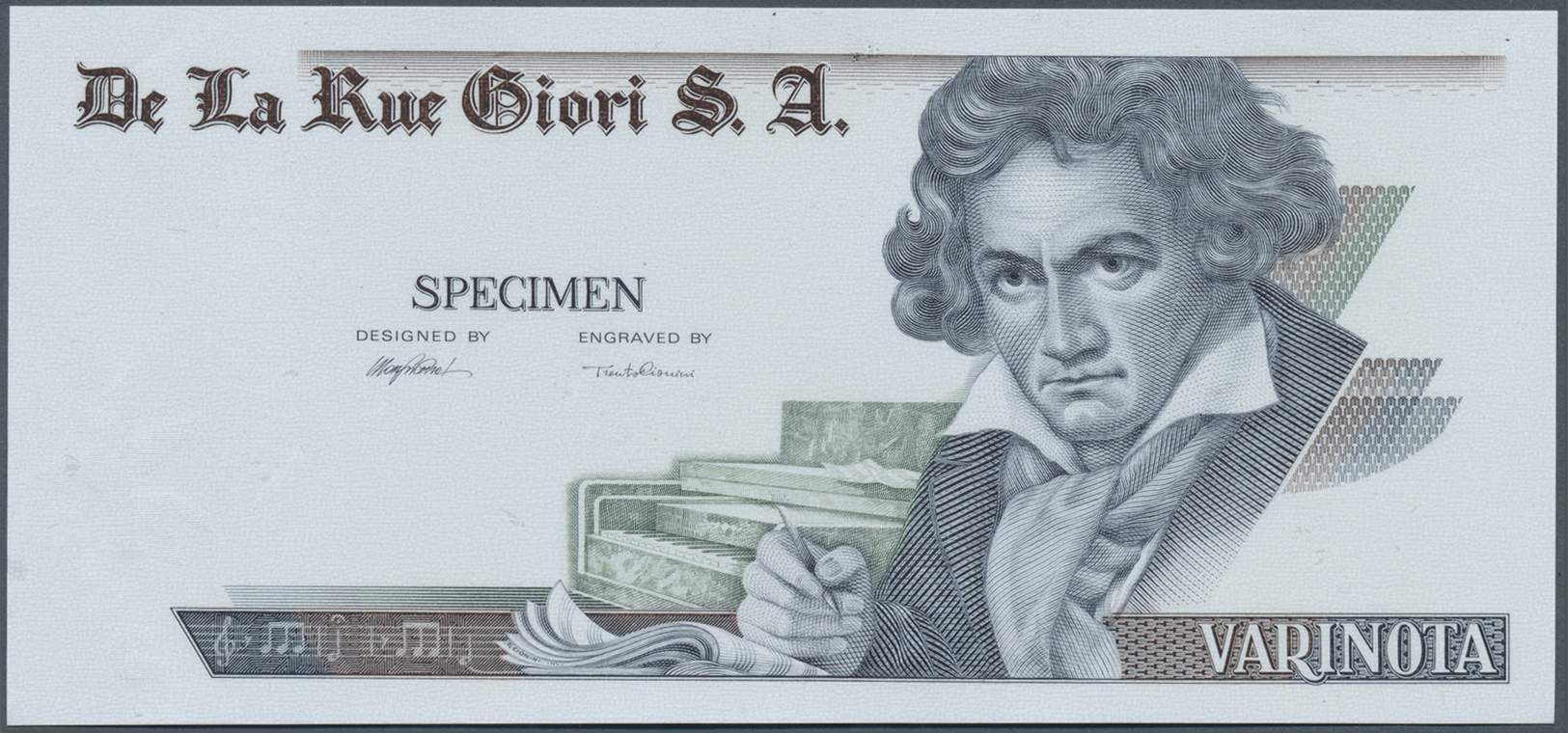 03535 Testbanknoten: Switzerland: Polymer Test Note Printed By DE LA RUE GIORI S.A., Intaglio With Portrait Beethoven, U - Fictifs & Spécimens