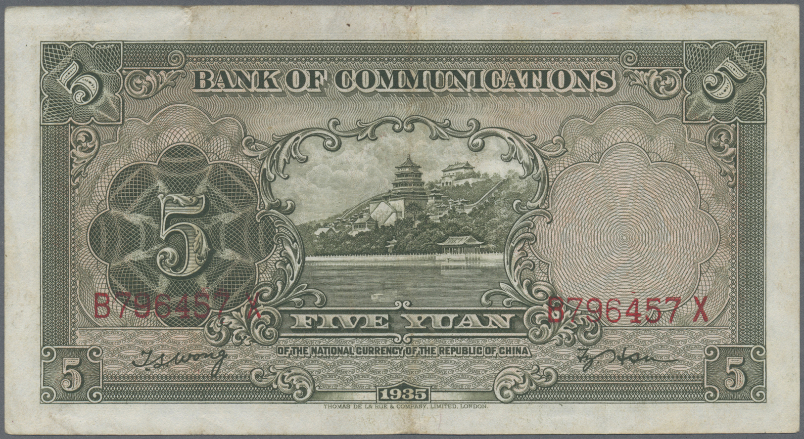 03542 China: 1935/40, four banknotes: Bank of Communications $5 1935, Bank of China $100 1940, Central Bank of China $5