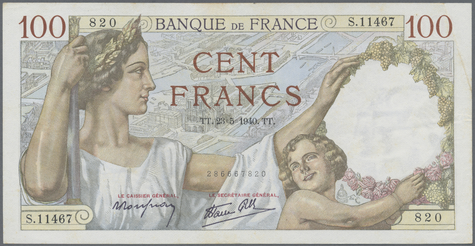 03547 France / Frankreich: set of 4 banknotes containing 100 Francs 1940 and 50, 100, 200 Francs around 1995, P. 94, 157