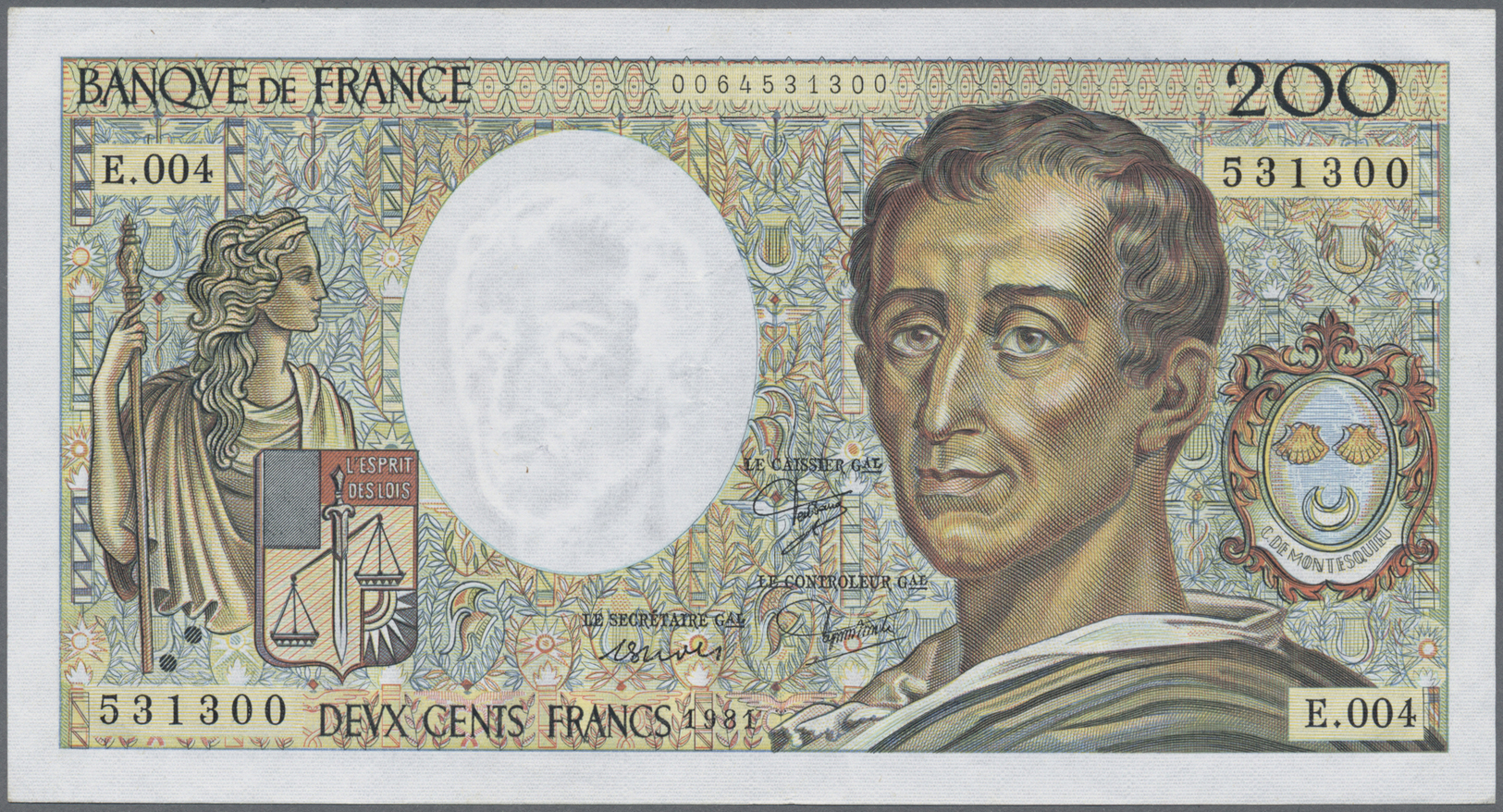 03548 France / Frankreich: 200 Francs 1981 P. 155a, Portrait Montesquieu, Crisp Original Condition Without Pinholes: UNC - Autres & Non Classés