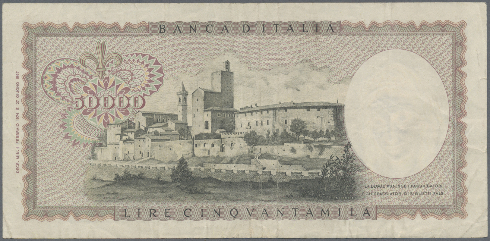 03551 Italy / Italien: 50.000 Lire 1974 Leonardo P. 99c In Normal Used Condition: F. - Autres & Non Classés