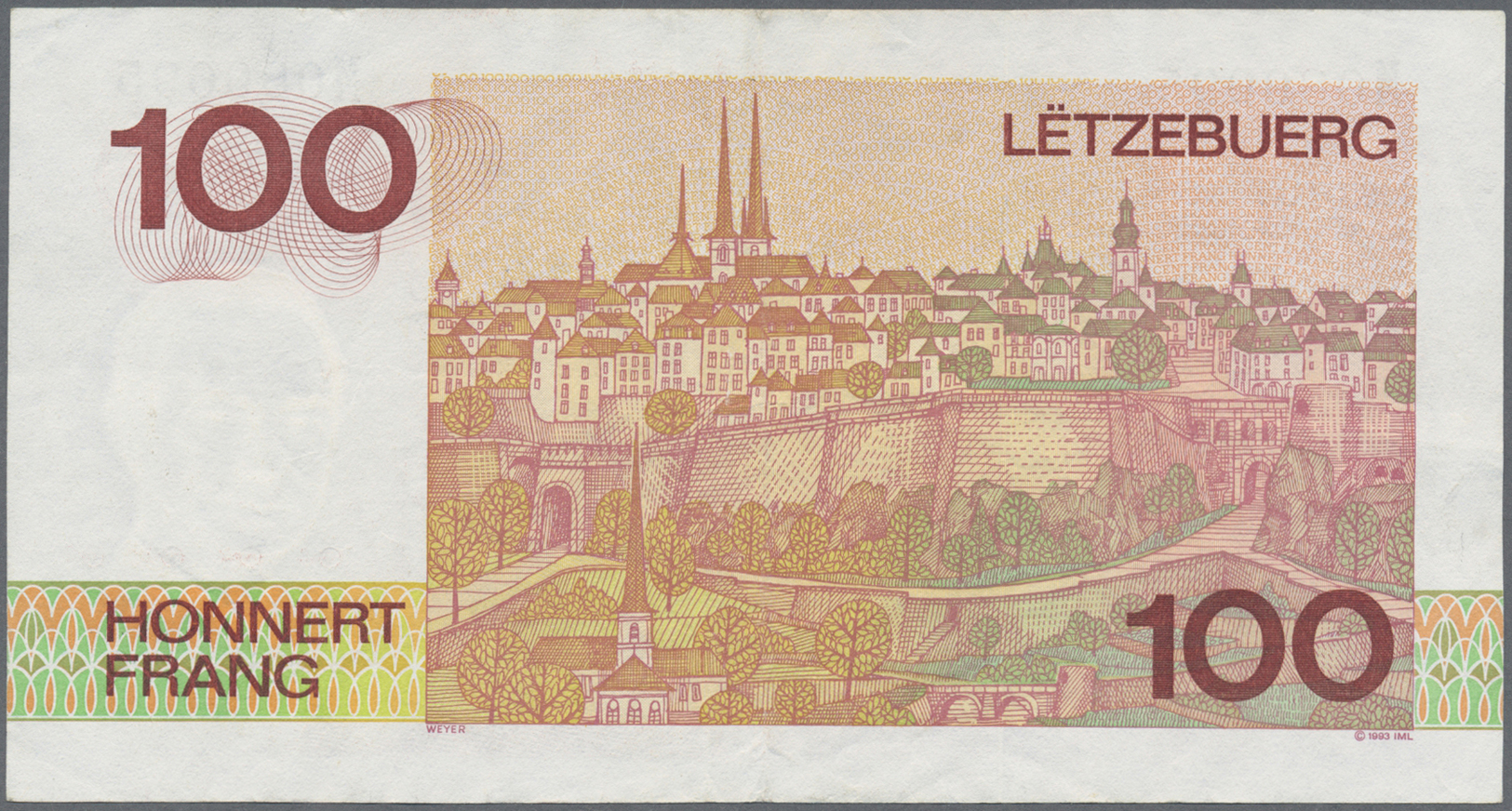 03553 Luxembourg: set of 4 notes 3x different issues Francs 1970/80 (in used condition) P. 56-58 and a Notgeld note 20 M