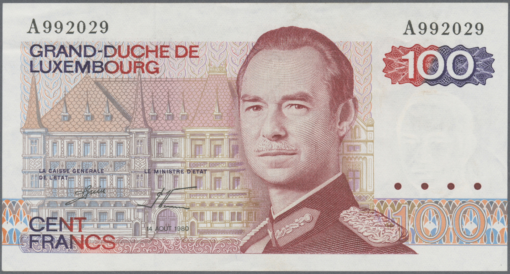 03553 Luxembourg: set of 4 notes 3x different issues Francs 1970/80 (in used condition) P. 56-58 and a Notgeld note 20 M