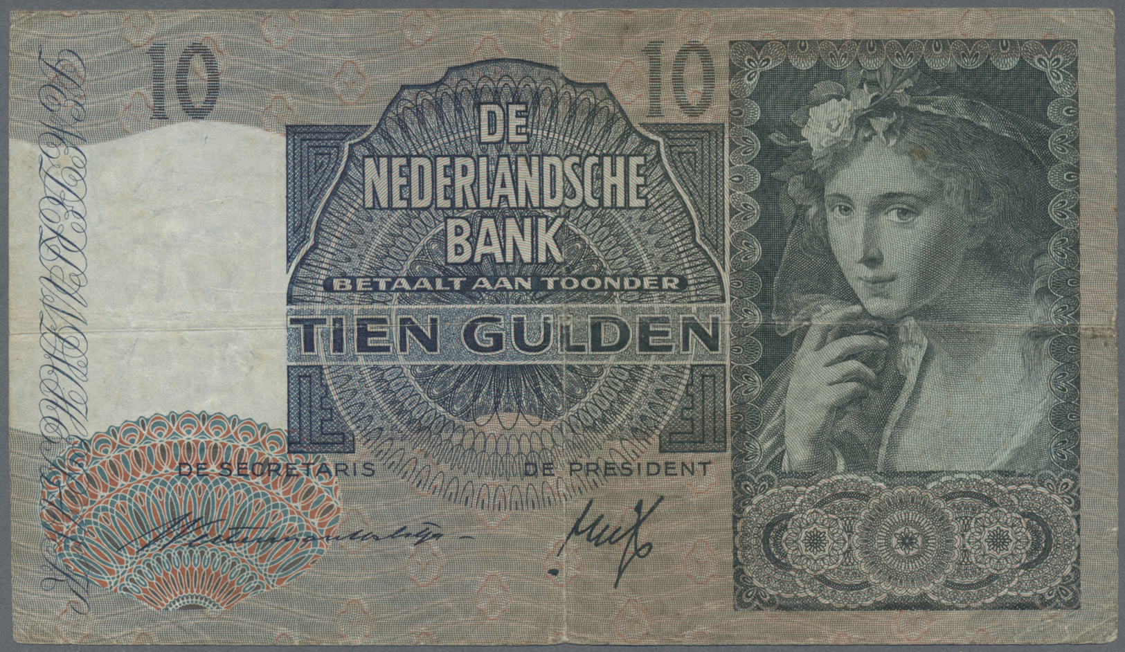 03557 Netherlands / Niederlande: Set Of 2 Notes Containing 10 Gulden 1940/44 (F) And 25 Gulden 1944 (UNC), P. 56, 60. (2 - Autres & Non Classés