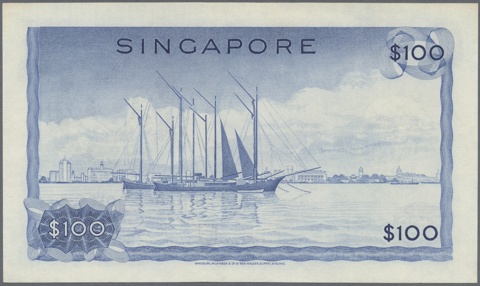 03564 Singapore / Singapur: 100 Dollars ND(1967-73) P. 6d, Light Vertical Bend, Hard To See, Condition: AUNC. - Singapour