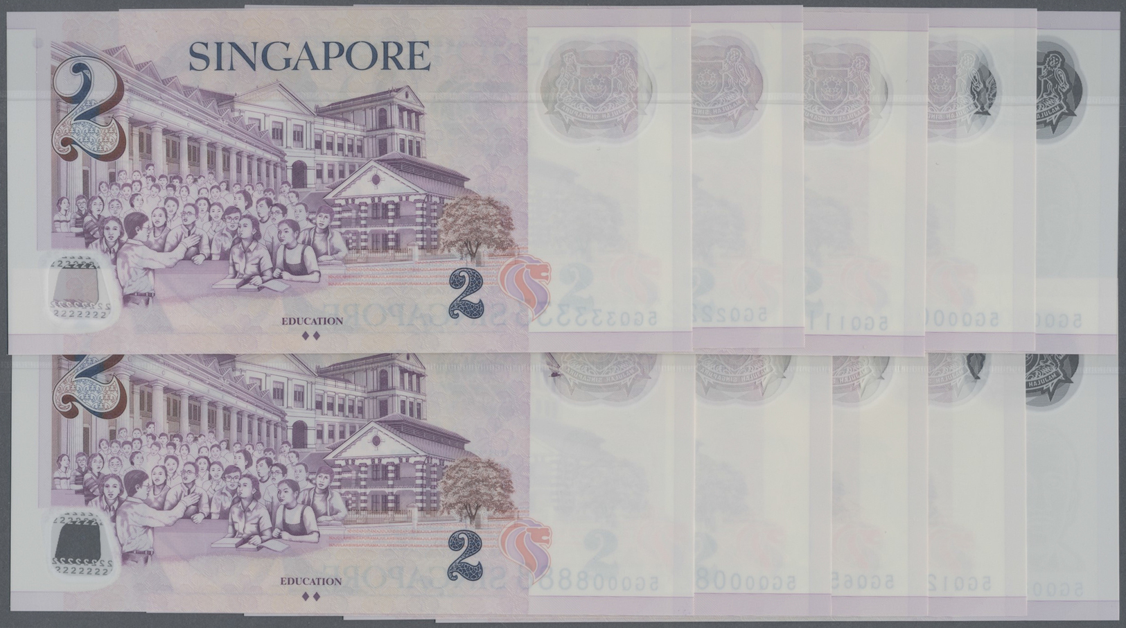 03565 Singapore / Singapur: Set Of 25 Pcs 2 Dollars ND(1999) P. 38, All With Special Numbers, Very Rare, Containing #5GQ - Singapour