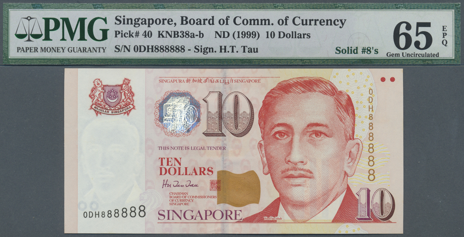 03566 Singapore / Singapur: large and rare set of 10 pcs 10 Dollars ND(1999) P. 40, all with special numbers and all PMG