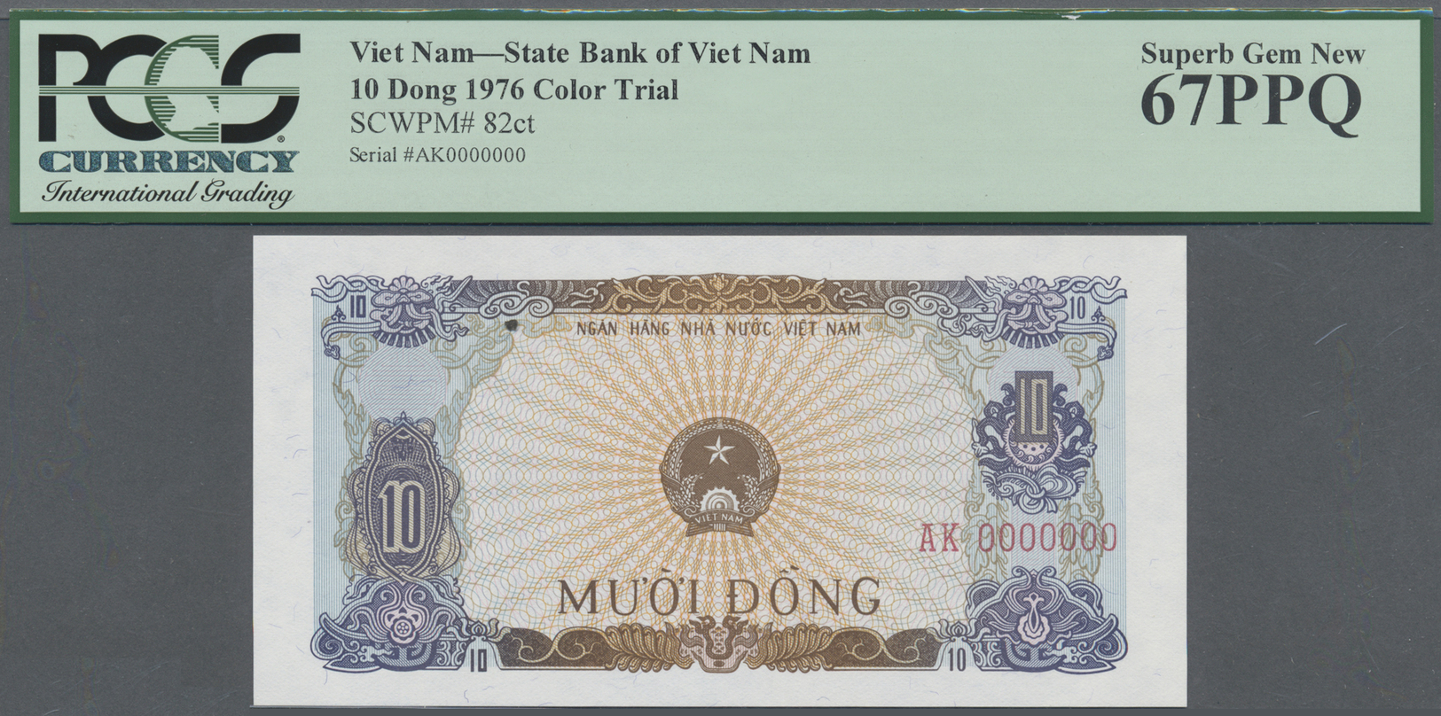 03570 Vietnam: Set Of 10 Color Trial Notes With Zero Serial Numbers, All PCGS Graded, Containing 3x 10 Dong 1976 P. 82ct - Viêt-Nam