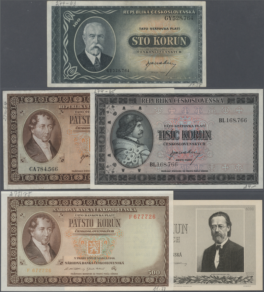 03647 Czechoslovakia / Tschechoslowakei: Huge Set With 38 Banknotes From 1945 Till 1950's Comprising 100, 500 And 1000 K - Tchécoslovaquie