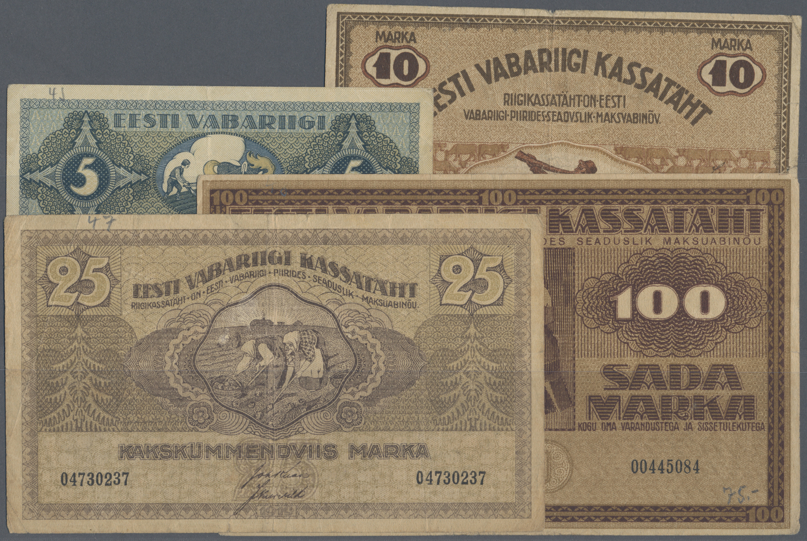 03651 Estonia / Estland: Set With 10 Banknotes Of The 1919 Till 1921 Series Containing For Example 5, 10, 25 And 100 Mar - Estonie