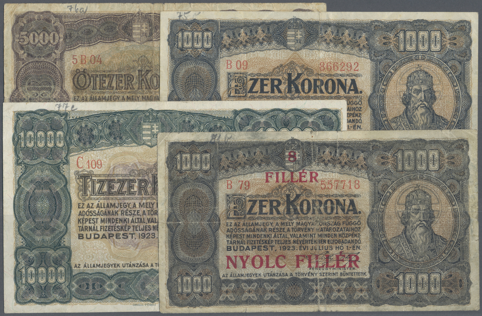 03672 Hungary / Ungarn: Set With 11 Banknotes Of The 1923 Second Issue Of The Korona Notes Containing For Example 10.000 - Hongrie
