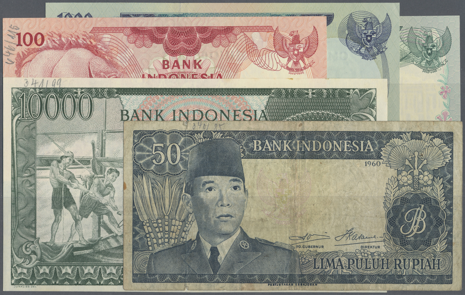 03677 Indonesia / Indonesien: Huge Set With 70 Banknotes From 1948 Till 1970's Including For Example 50 Rupiah 1960, 10. - Indonésie