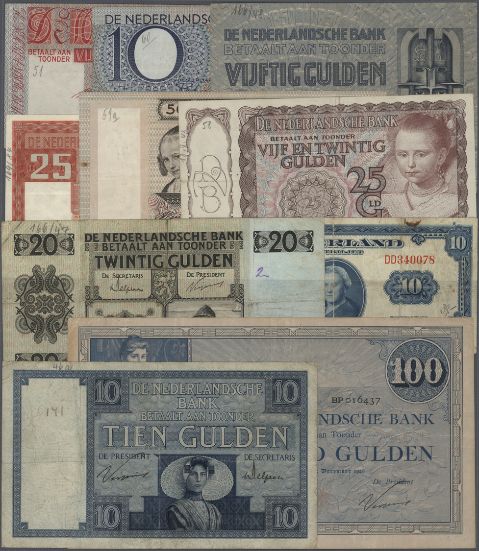 03700 Netherlands / Niederlande: Huge Set With 45 Banknotes Comprising For Example 100 Gulden 1928 P.39 (F+), 10 Gulden - Autres & Non Classés