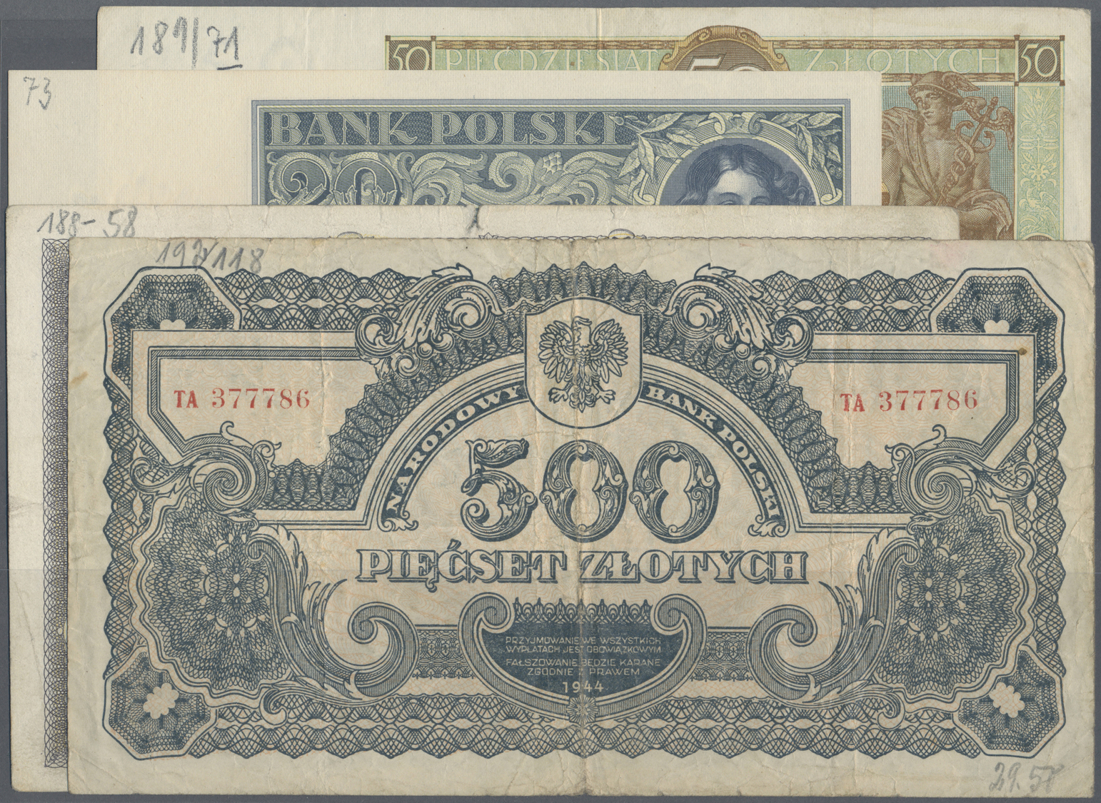 03710 Poland / Polen: Set With 26 Banknotes Series 1919 Till 1944, Containing For Example 500 Zlotych 1919 (P.58), 50 Zl - Pologne