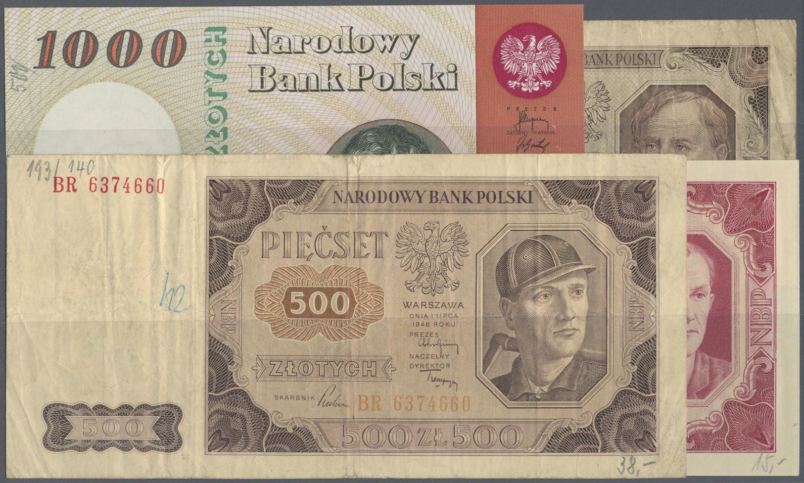 03711 Poland / Polen: Set With 26 Banknotes Series 1948 Till 1989, Containing For Example 10, 100 And 500 Zlotych 1948 ( - Pologne