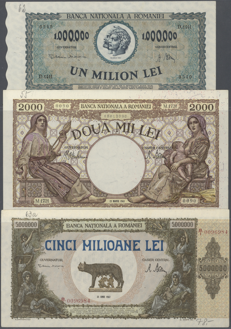 03715 Romania / Rumänien: Set With 19 Banknotes 1940's Issue Comprising For Example 2000 Lei 1943, 1 And 5 Million Lei 1 - Roumanie