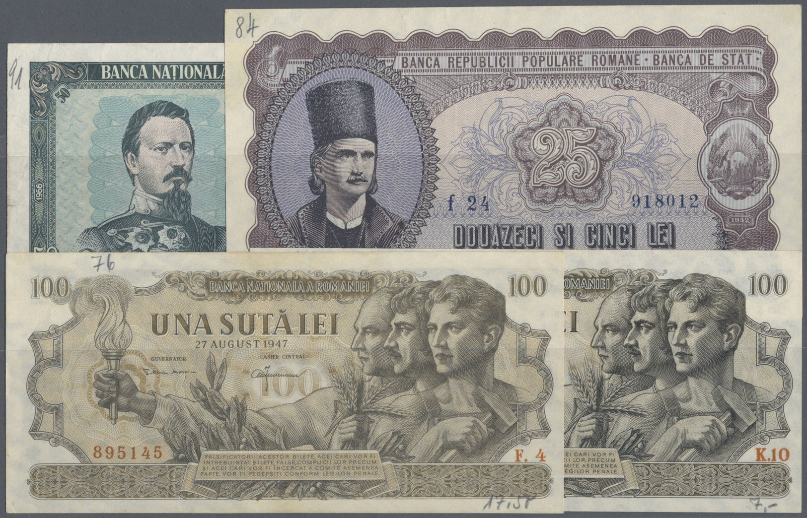 03716 Romania / Rumänien: Huge Set With 20 Banknotes 1940's Till 1960's Containing For Example 100 Lei August 27th 1947 - Roumanie