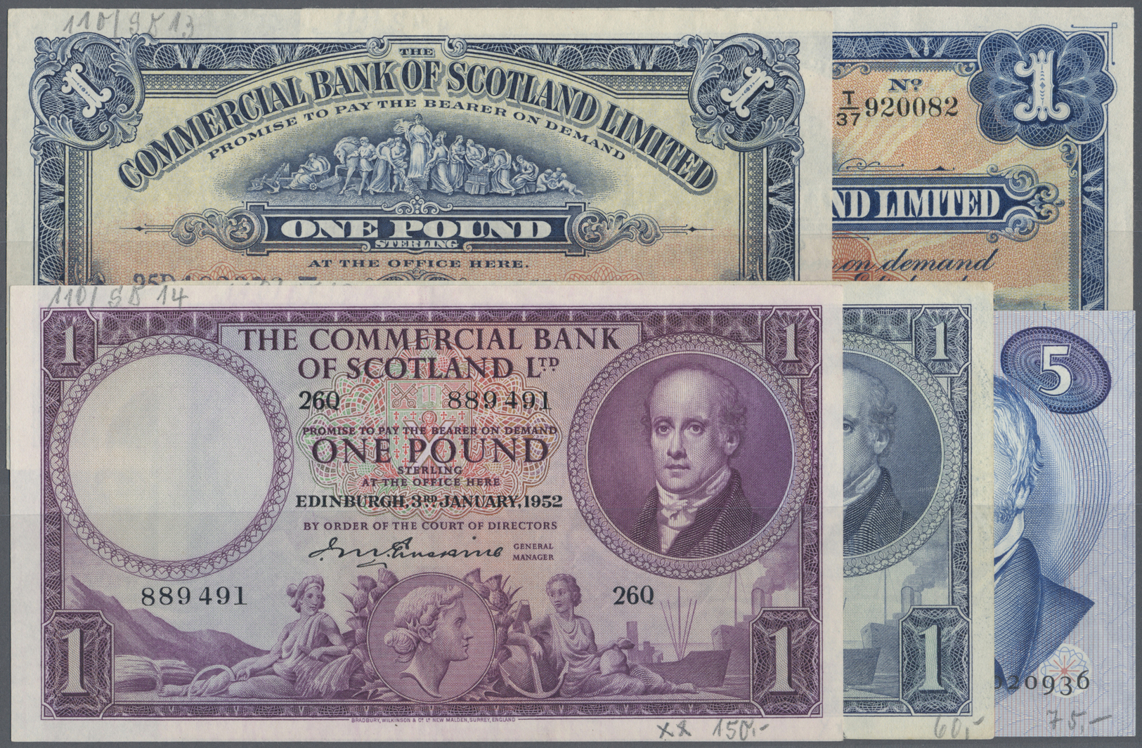 03723 Scotland / Schottland: Very Nice Set With 14 Different Banknotes Scotland, Containing For Example 1 Pound 1944 Uni - Autres & Non Classés
