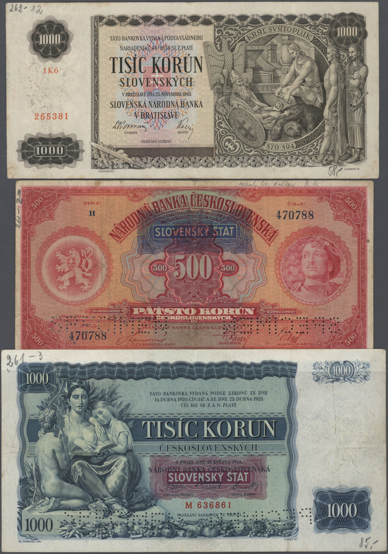 03730 Slovakia / Slovakei: Set With 13 Banknotes Comprising For Example 500 And 1000 Korun Overprint Series ND(1939) Spe - Slovaquie
