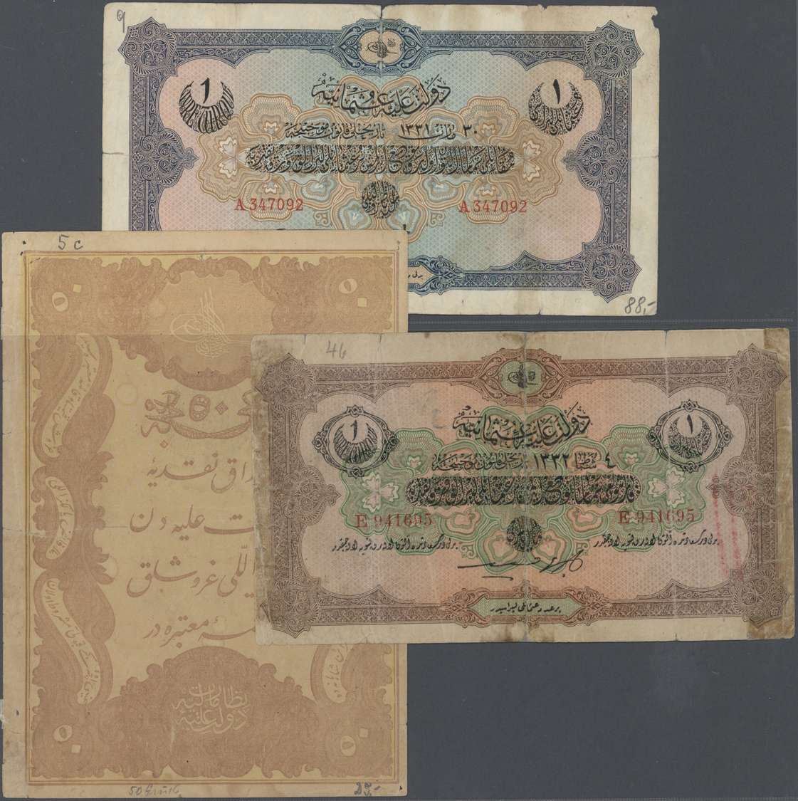 03739 Turkey / Türkei: Set With 15 Banknotes Ottoman Empire Comprising 50 Kurus 1870, 1 Livre 1912, 1 Livre 1913 And Man - Turquie