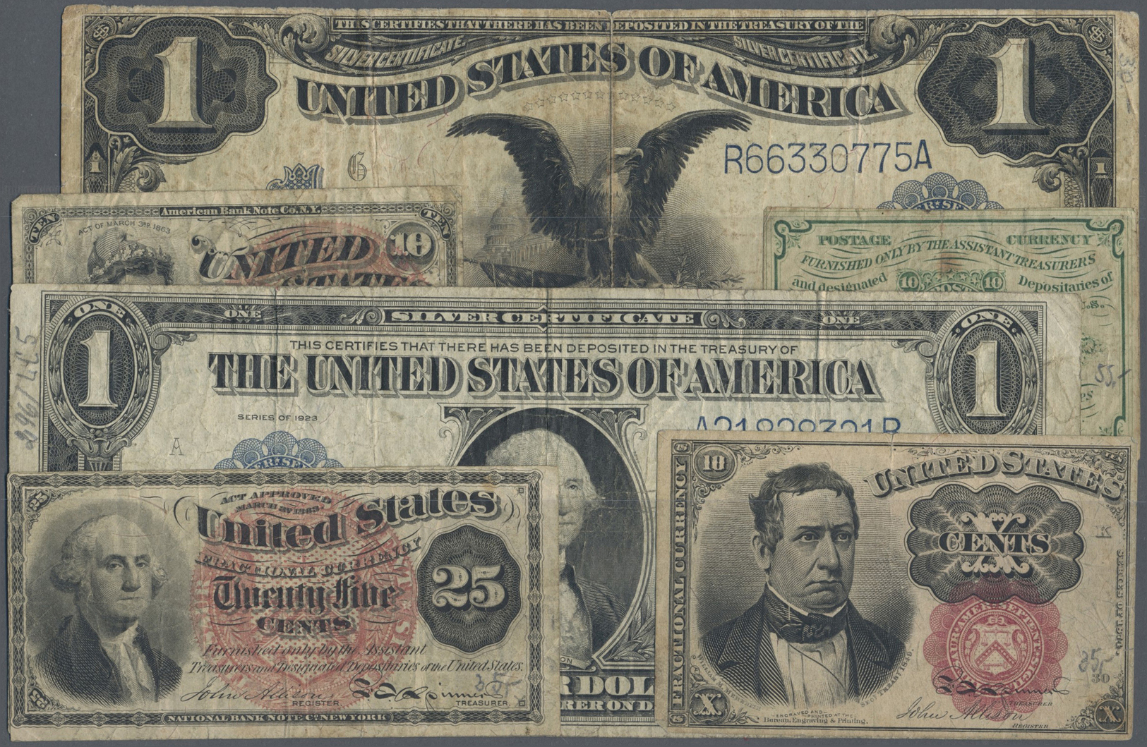 03753 United States Of America: Nice Set With 15 Fractional And Large Size Banknotes Containing 5 And 10 Cents 1863 P.97 - Autres & Non Classés