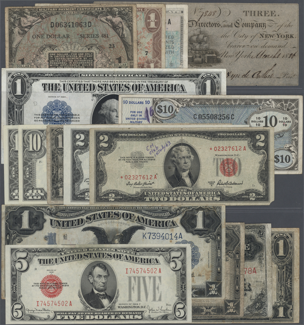 03788 Alle Welt: Set Of 16 USA Banknotes Containing 2x 1 Dollar 1899 P. 338 (VG & F), 5 Dollars 1928F Red Seal (UNC), 1 - Autres & Non Classés