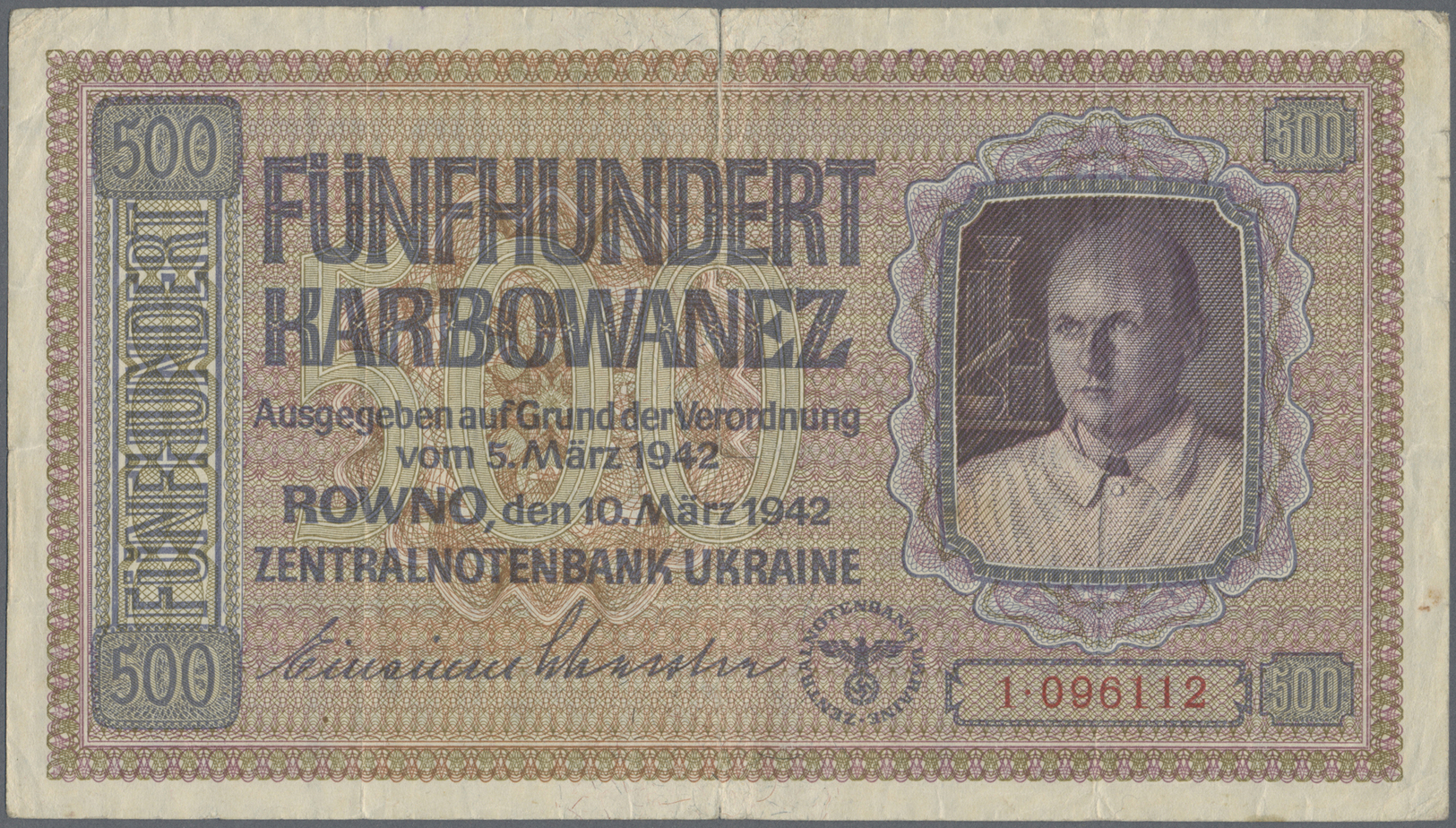 03796 Alle Welt: Small Lot With 6 Banknotes Ukraine Including 500 Karbowanez 1942 P.57 (F), Austria, German States And A - Autres & Non Classés