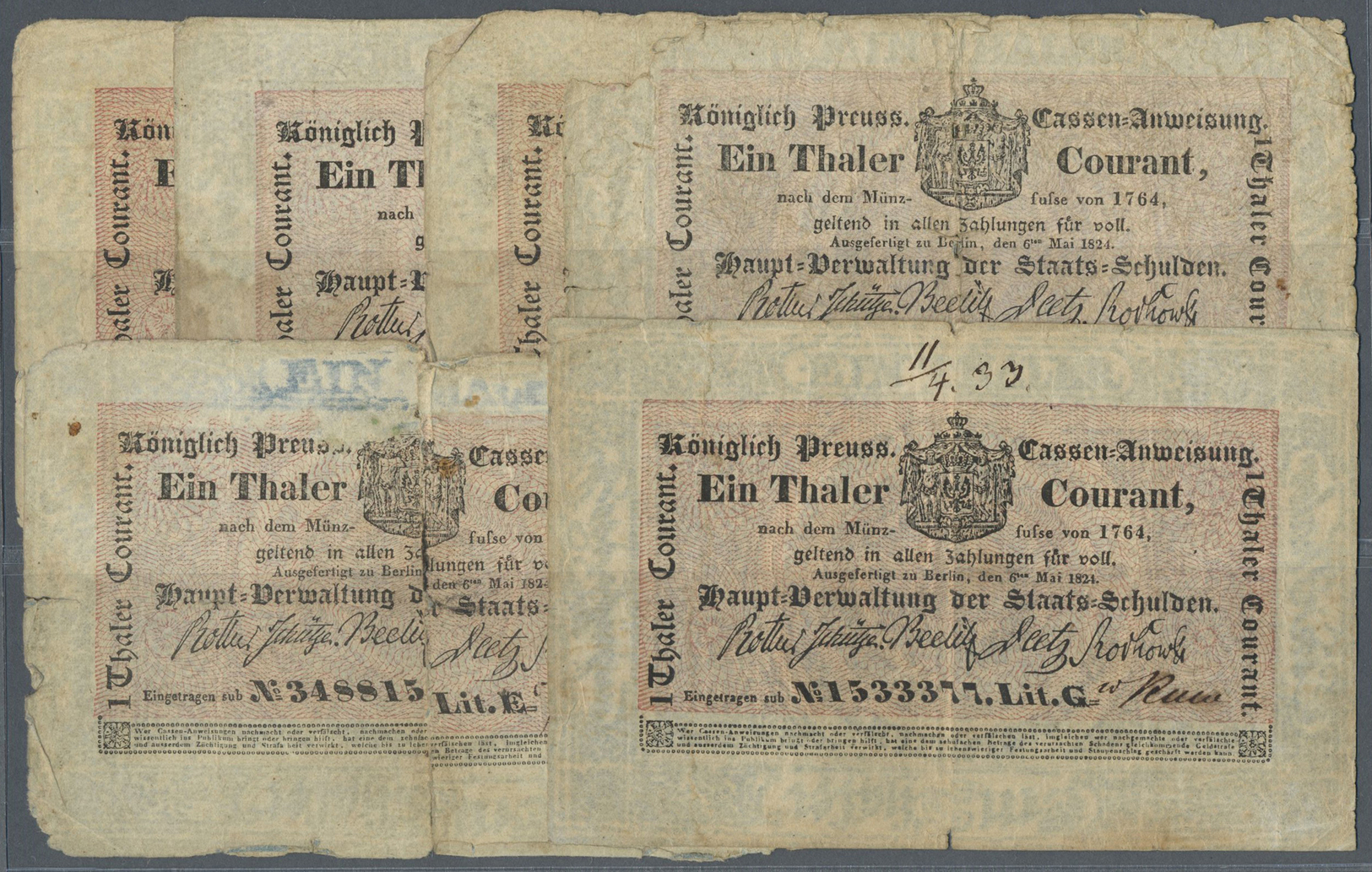 04002 Deutschland - Altdeutsche Staaten: Haupt Verwaltung Der Staats Schulden, Berlin Set Mit 5 Banknoten Zu 1 Thaler Co - [ 1] …-1871 : Etats Allemands