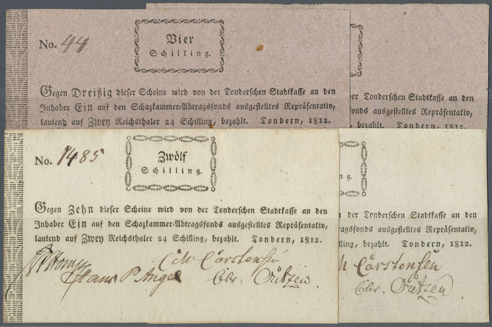 04004 Deutschland - Altdeutsche Staaten: Stadtkasse Tondern (Schleswig-Holstein), Set Mit 4 Banknoten, 2 X 4 Schilling U - [ 1] …-1871 : Etats Allemands