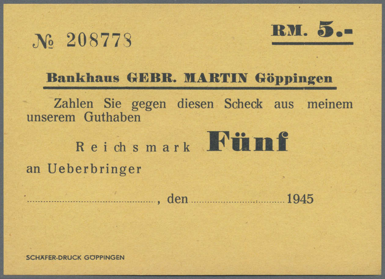 04013 Deutschland - Alliierte Miltärbehörde + Ausgaben 1945-1948: Göppingen, Bankhaus Gebr. Martin, 4 Eigenschecks über - Autres & Non Classés