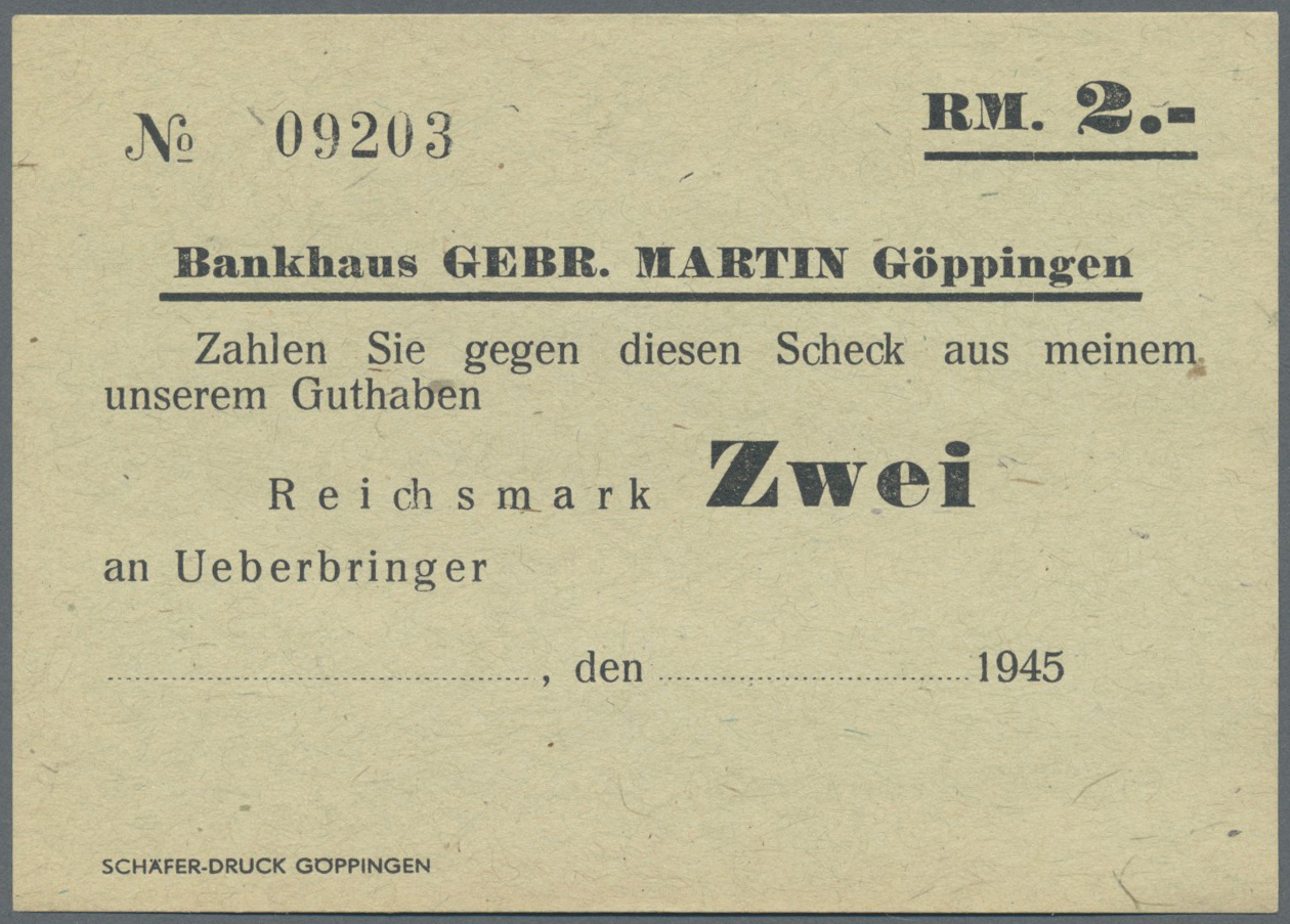 04013 Deutschland - Alliierte Miltärbehörde + Ausgaben 1945-1948: Göppingen, Bankhaus Gebr. Martin, 4 Eigenschecks über