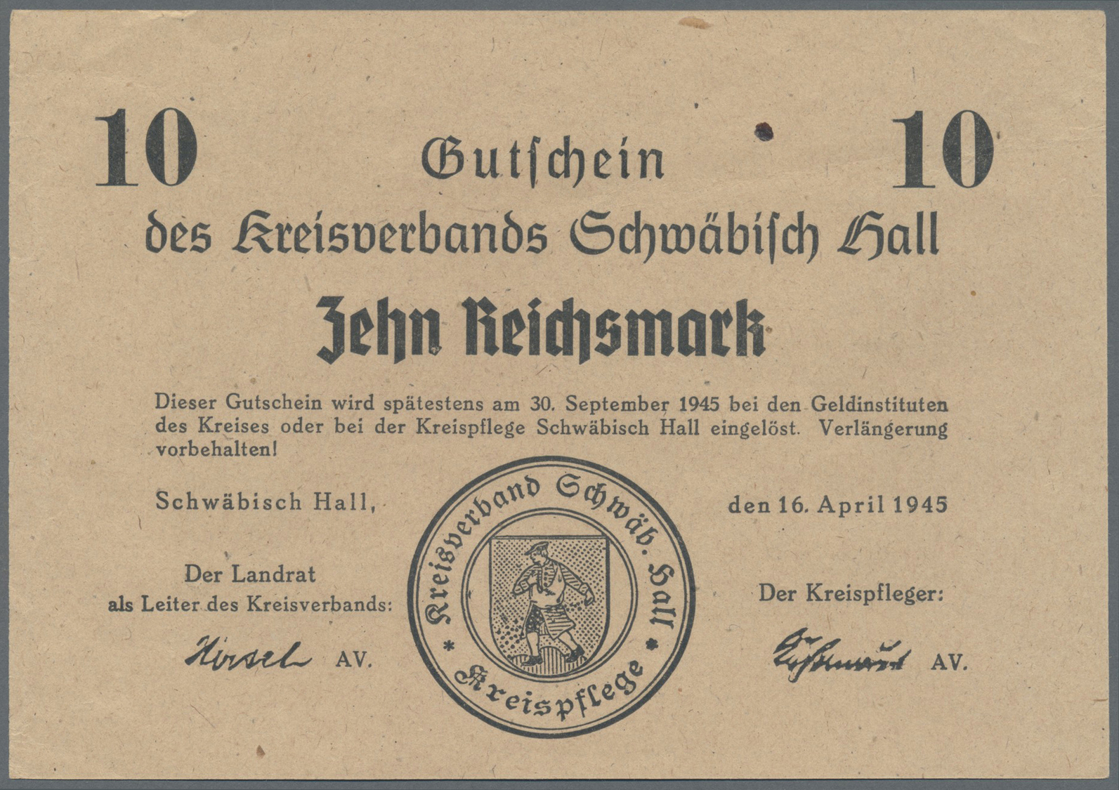 04020 Deutschland - Alliierte Miltärbehörde + Ausgaben 1945-1948: Schwäbisch Hall, 16. April 1945, Gutscheine Des Kreisv - Autres & Non Classés