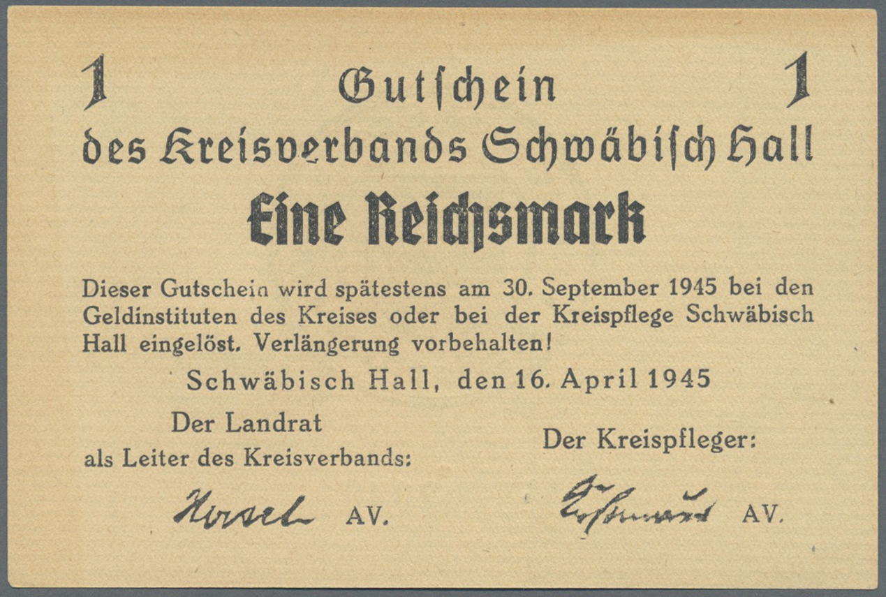 04020 Deutschland - Alliierte Miltärbehörde + Ausgaben 1945-1948: Schwäbisch Hall, 16. April 1945, Gutscheine des Kreisv