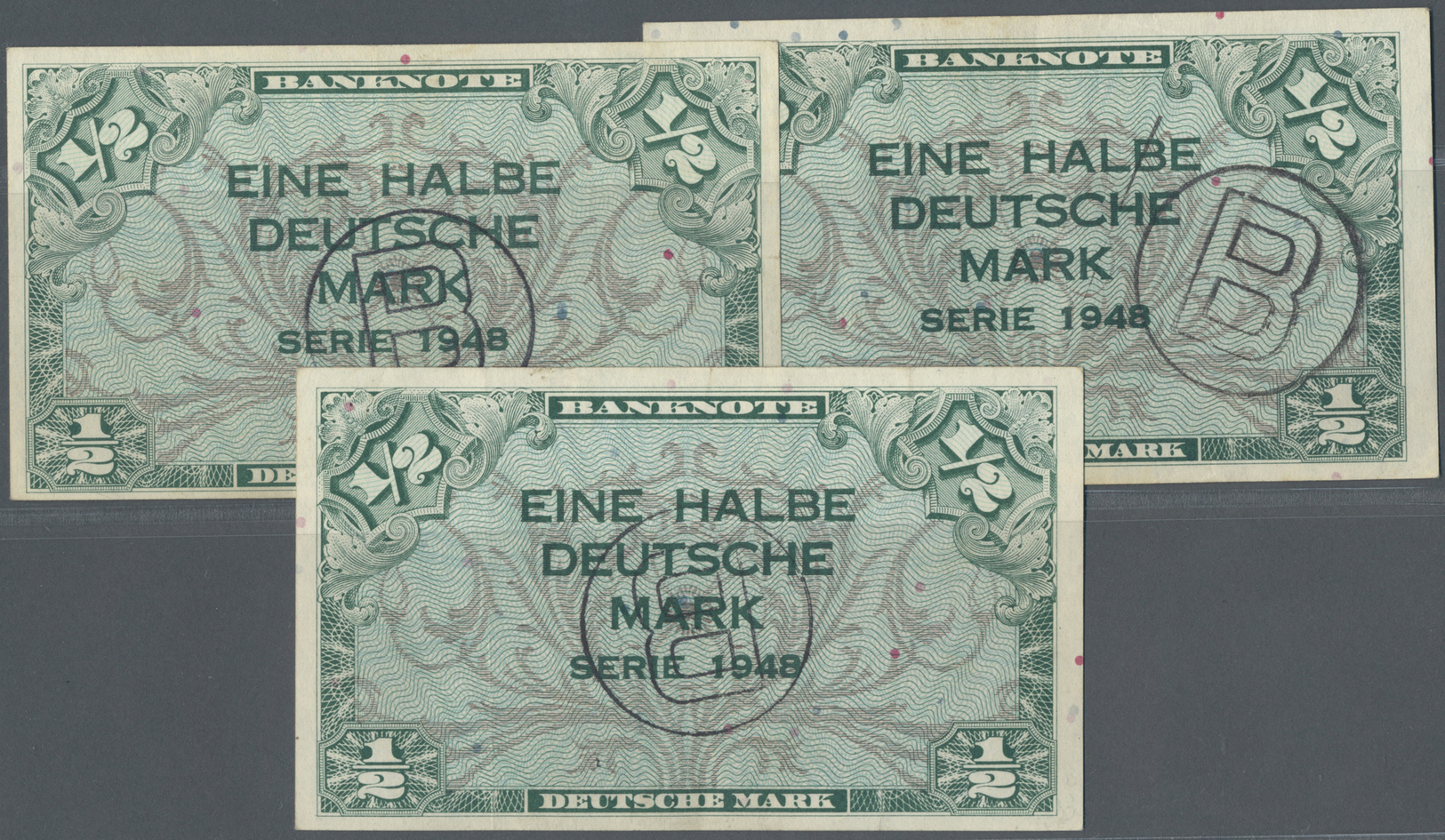 04024 Deutschland - Bank Deutscher Länder + Bundesrepublik Deutschland: Kleines Lot Mit 3 Banknoten Zu 1/2 DM 1948 Mit " - Autres & Non Classés