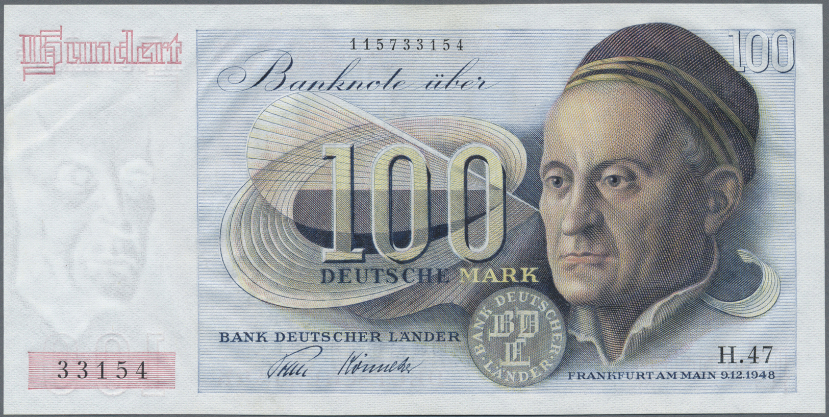 04032 Deutschland - Bank Deutscher Länder + Bundesrepublik Deutschland: 100 DM 1948 Franzosenschein, Ro.256 In Kassenfri - Sonstige & Ohne Zuordnung