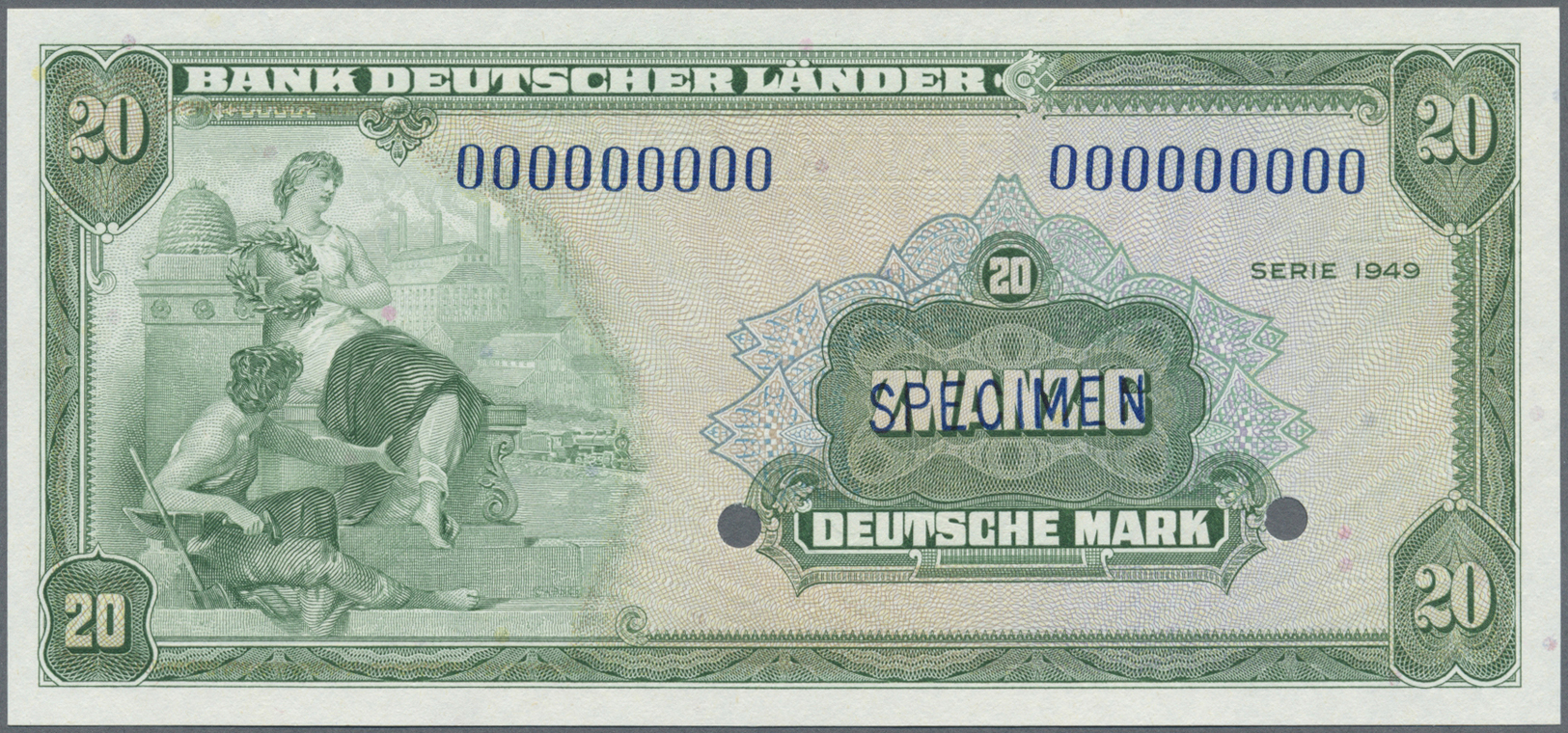 04033 Deutschland - Bank Deutscher Länder + Bundesrepublik Deutschland: Bank Deutscher Länder 20 DM 1949 Muster, Ro.260M - Otros & Sin Clasificación