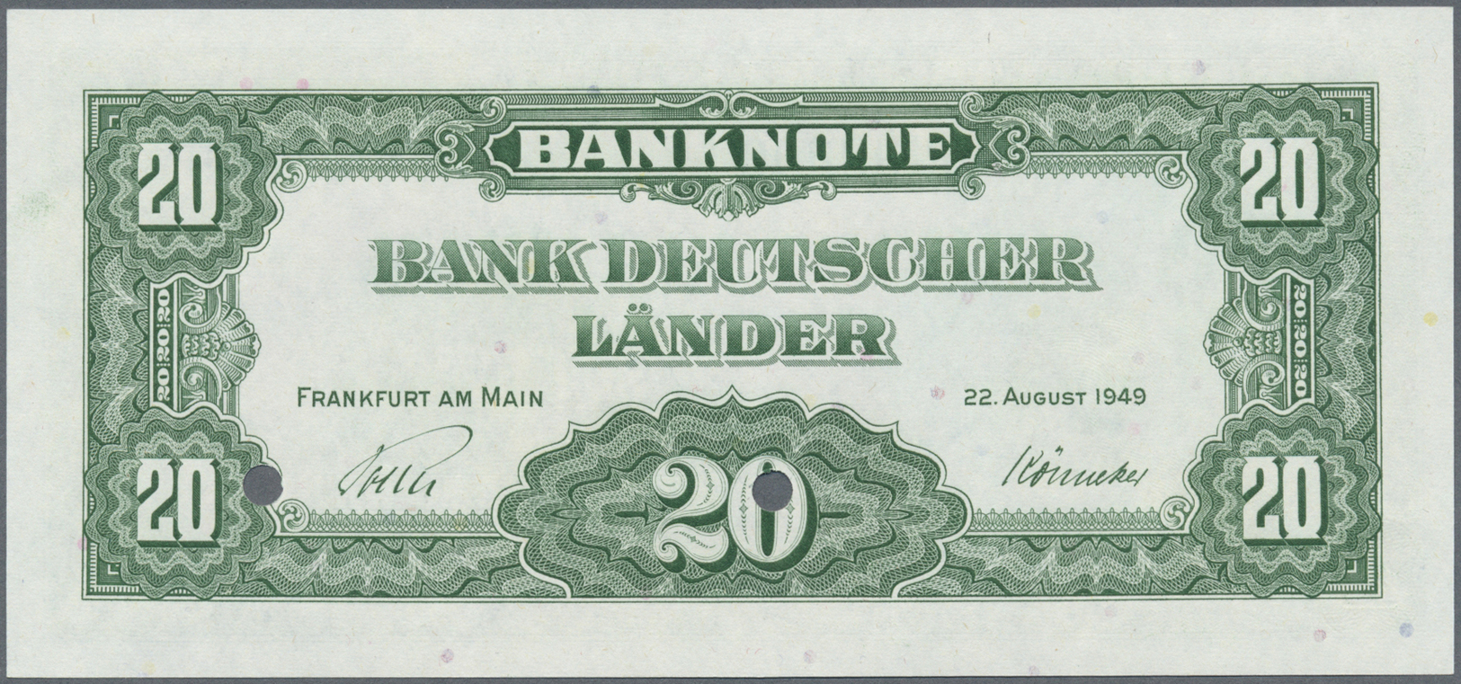 04033 Deutschland - Bank Deutscher Länder + Bundesrepublik Deutschland: Bank Deutscher Länder 20 DM 1949 Muster, Ro.260M - Autres & Non Classés