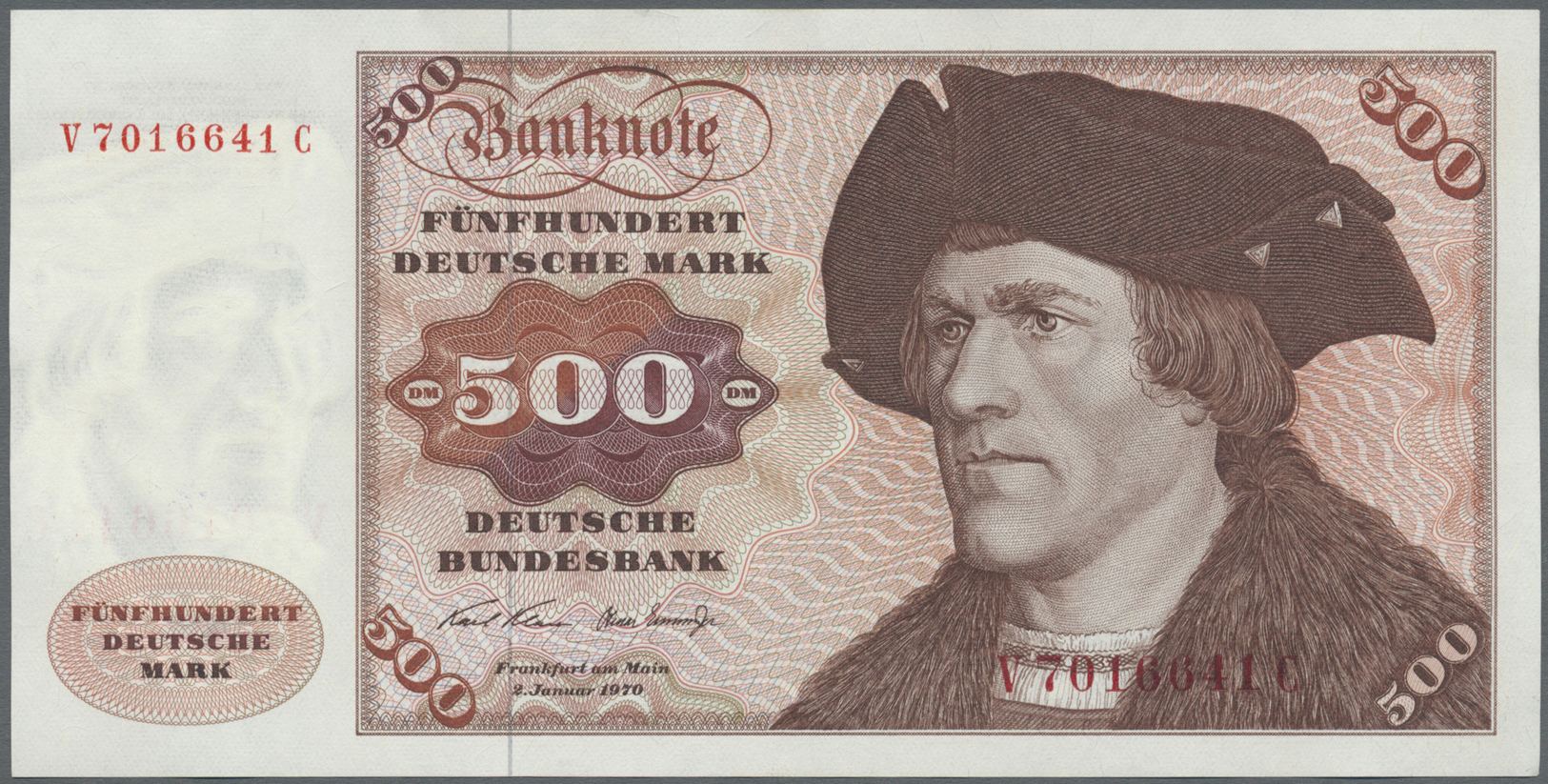 04038 Deutschland - Bank Deutscher Länder + Bundesrepublik Deutschland: 2 X 500 DM 1970, Ro.274a Mit Leichtem Senkrechte - Autres & Non Classés