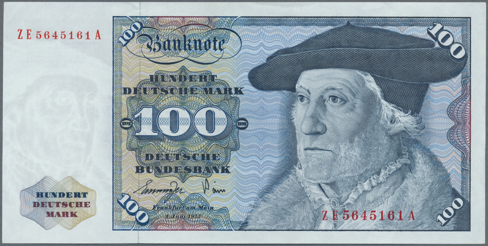 04039 Deutschland - Bank Deutscher Länder + Bundesrepublik Deutschland: 100 DM 1977 Ersatznote Serie "ZE", Ro.278b, Klei - Autres & Non Classés