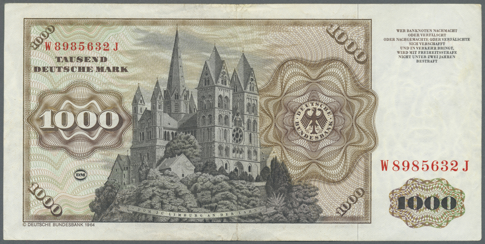 04044 Deutschland - Bank Deutscher Länder + Bundesrepublik Deutschland: 1000 DM 1980, Ro.291a, Hübsche Gebrauchte Umlauf - Autres & Non Classés