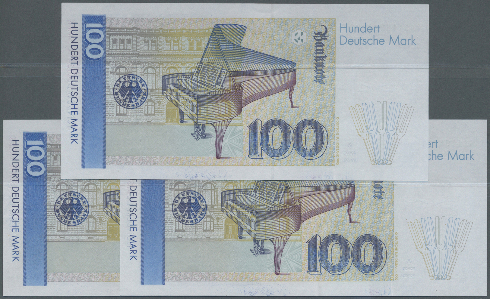 04045 Deutschland - Bank Deutscher Länder + Bundesrepublik Deutschland: Kleines Set Mit 3 Banknoten Zu 100 DM 1989, Ro.2 - Otros & Sin Clasificación