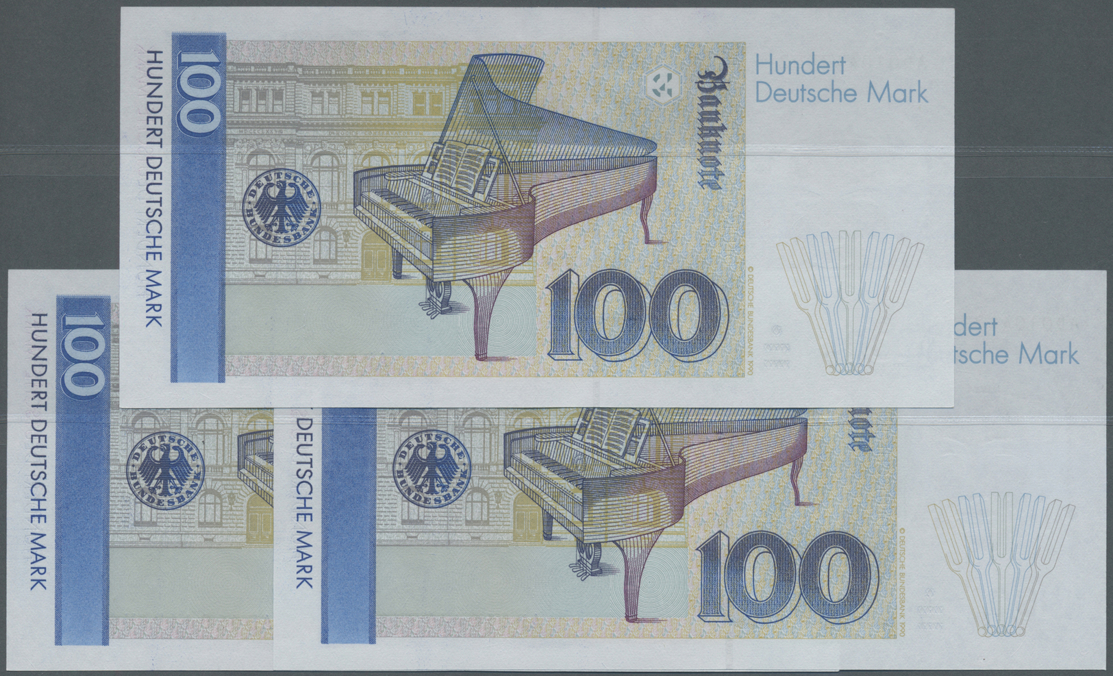 04046 Deutschland - Bank Deutscher Länder + Bundesrepublik Deutschland: Kleines Set Mit 3 Banknoten Zu 100 DM 1989, Ro.2 - Autres & Non Classés