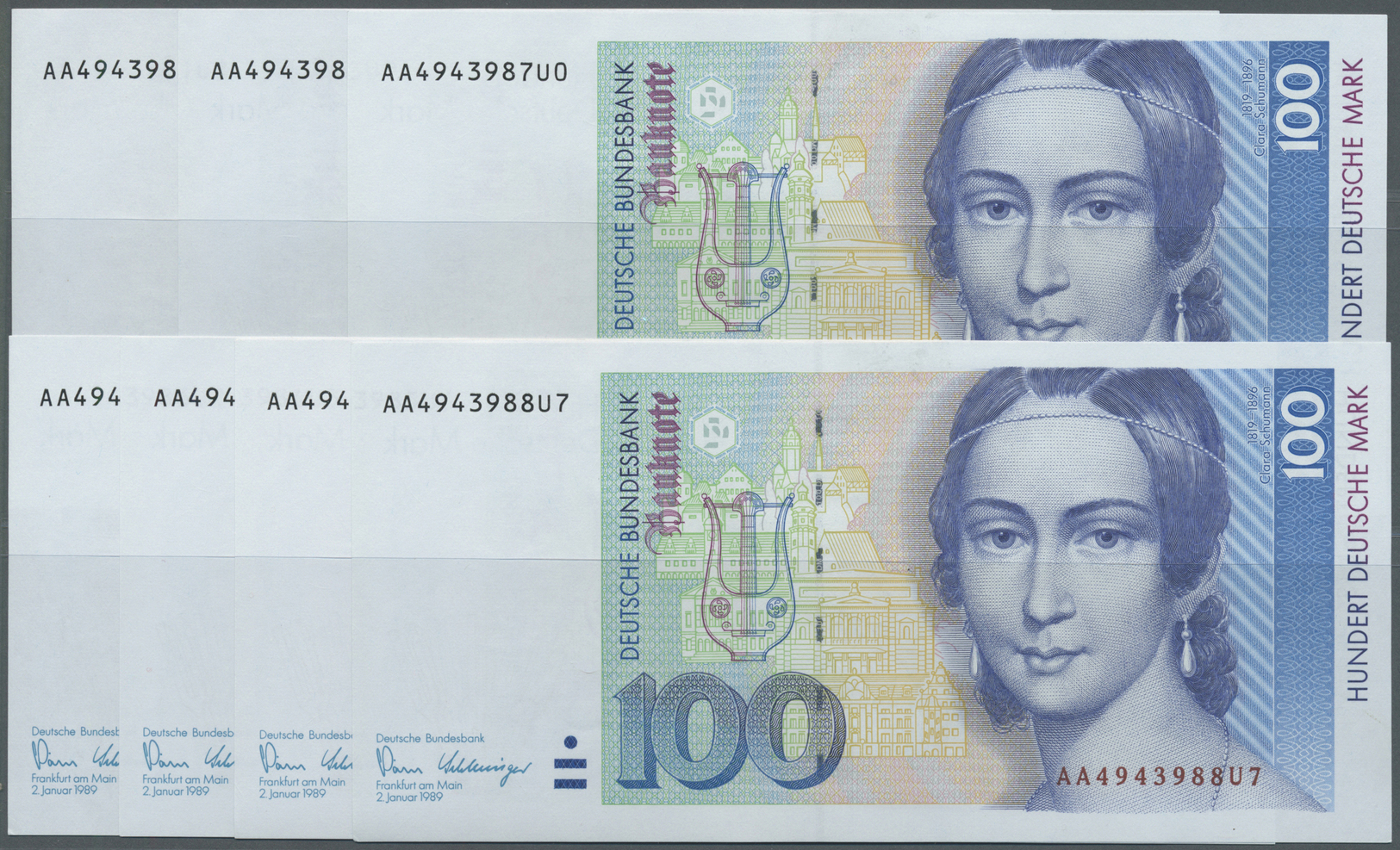 04047 Deutschland - Bank Deutscher Länder + Bundesrepublik Deutschland: Kleines Set Mit 7 Banknoten Zu 100 DM 1989, Ro.2 - Autres & Non Classés