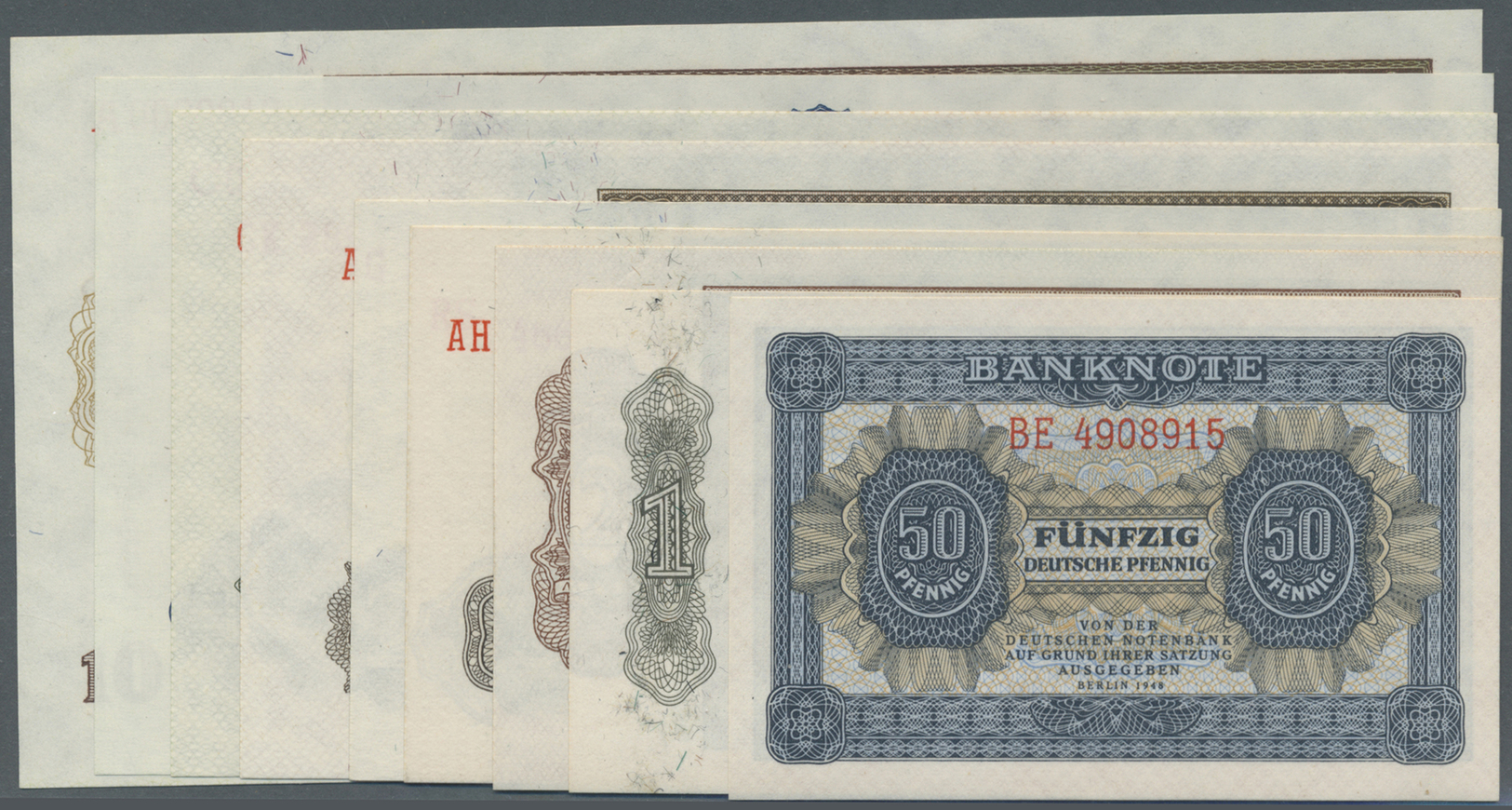 04052 Deutschland - DDR: 50 Pfg. - 1000 Mark 1948, Erste Reguläre Banknotenserie Der DDR Nach Der Währungsreform, Komple - Autres & Non Classés